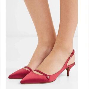 Tabitha Simmons Layton Red Satin Slingback Kitten Heel, US 7, EU38